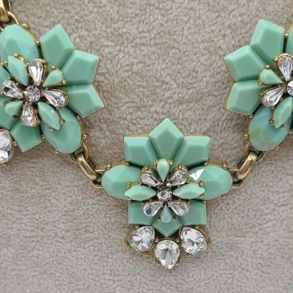 J Crew Mint Green Resin and Clear Crystal Necklace